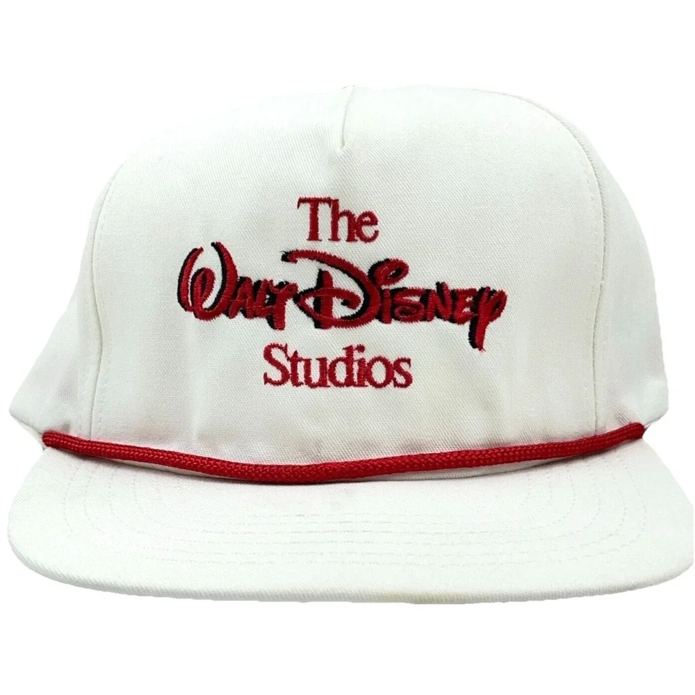 Vintage Disney Studios‎ Hat Cap Strap Back White Red Trucker Rope 80s 90s USA